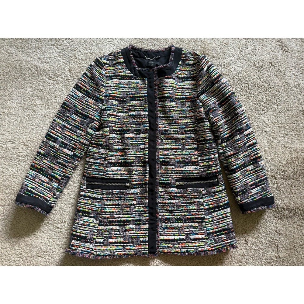 Ann Taylor Women's Multicolor Black Trim Zip Front Suit Jacket‎ Size Small